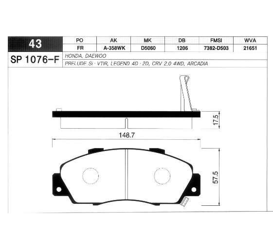 Ön Fren Balata Honda Accord Euro 2.0L F20z1 F20b5 A/T Ce8 Ch3 Kasa 96-02 / Cr-V 2.0L B20b3 B20z1 Rd1 Kasa 96-01 / Hr-V 1.6L D16w1 Gh Kasa 99-07 SANGSIN SP1076F