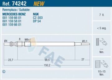 Kızdırma Bujısı Mercedes Om640 Om642 Om651 W176 W204 W205 C218 W211 W212 W164 W221 W639 W447 B906 FAE 74242
