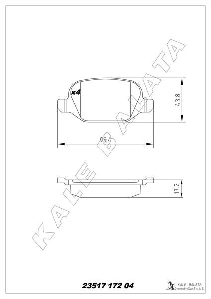 Arka Fren Balatası Alfa Romeo Mıto 09> Fıat Lınea 09> 1.3Jtd 1.4Tjet 1.6Jtd Fişsiz KALE 23517 172 04 ANS KD13