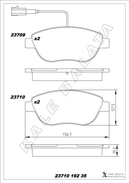 Ön Fren Balatası Opel Combo D 12> Punto Evo 1.3-1.4-1.6D Mtj 09 > 500-500C 1.3Dmj 10 > Grande Punto 1.6Dmtj 09 > Çift Fişli KALE 23710 192 35 ANS KD13