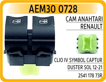 Cam Açma Anahtarı Ön Sol Renault Clıo Iv 12> Symbol Iıı 13> Dokker 12> Lodgy 12> Sandero Iı 12> 7 F İşli AEM30 0728