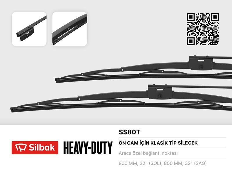 Silecek Süpürgesi 800Mm Isuzu Midibus-Turkuaz-Iveco M25-M29-Cobra 160/Bmc Belde 220 Ym 08>Temsa Pres Tij /Midibüs 08>Mb 0303-V8-80Cm 08>Temsa Diamond 08>Iveco M23-M50 08>Mb 0402-0405-Otokar M3000 Vidal SILBAK SS80T