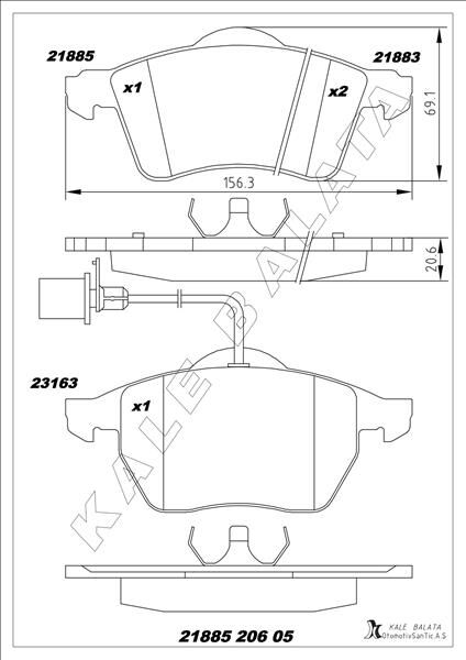 Ön Balata Transporter T4 Caravelle 2.5 Tdı 90-03 KALE 21885 206 05 ANS KD11