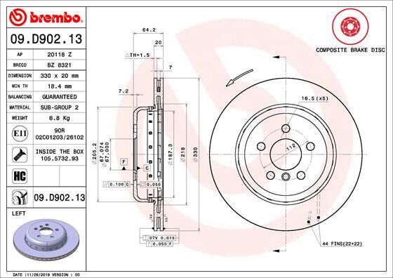 Fren Dıskı Arka Sol Bmw G20 G21 G28 G22 G23 G26 G30 G31 G32 G11 G12 G08 G01 G02 G05 G29 BREMBO 09D90213