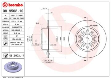 Arka Fren Aynası Golf V-Vı-Octavıa 04>Toledo Iıı Altea 04>Leon 04>Caddy Iıı A3 03> 255X10x9dl 986479099-Df4276 BREMBO 08950210