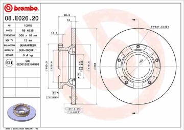 Arka Fren Dısk Aynası Transıt Custom V362 12> Abs Lı O.Ceker Cap 308 16 BREMBO 08E02620