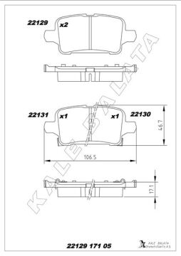 Arka Fren Balatası Opel Astra K 1.0-1.4-1.4T-1.6T-1.6 Cdtı 16>22 106.5X46.3X16.6 KALE 22129 171 05 MSH KD13