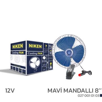 Araç Vantilatörü Mavi Mandallı 12V 8 İnç NIKEN 0270010103