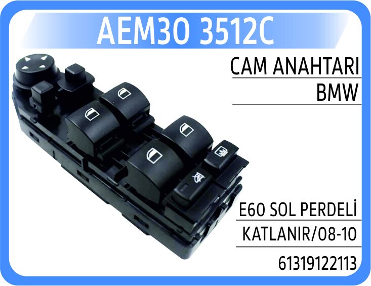 Cam Acma Salterı On Sol Sıyah. Ayna Katlamalı. Perdelı Bmw E60 E61 AEM30 3512C
