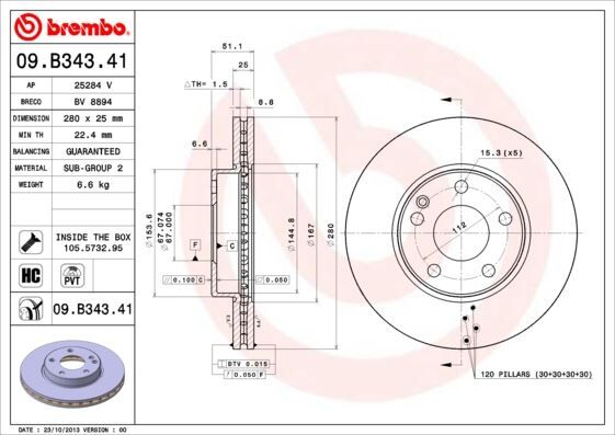 Fren Dıskı On Mercedes W176 W246 C117 BREMBO 09B34341