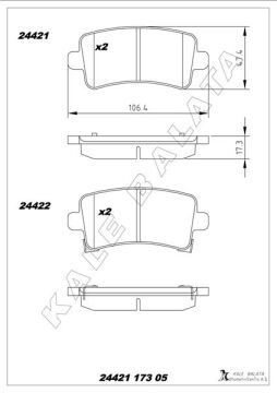 Arka Fren Balatası Insıgnıa A 08>17 Saab 9.5 10> Malıbu 2.0D 2.4 12> 16 İnç Jant KALE 24421 173 05 ANS KD13