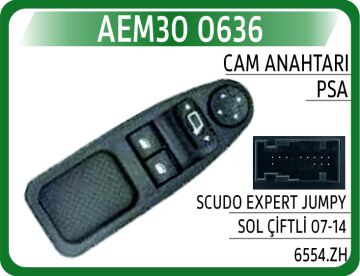 Cam Açma Anahtarı Ön Sol Peugeot Expert Iıı-Cıtroen Jumpy Iıı-Fıat Scudo Iıı 07- Ayna Kumandalı 12 Fişli AEM30 0636