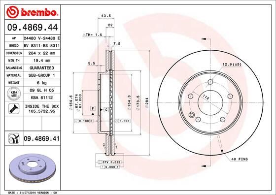 Fren Dıskı On Mercedes C-Class W202 S202 BREMBO 09486941