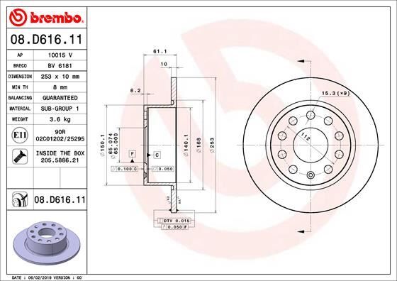 Fren Diski Arka Skoda Octavıa Iıı 12>20 253X10x61.4 BREMBO 08D61611