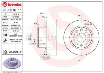 Fren Diski Arka Skoda Octavıa Iıı 12>20 253X10x61.4 BREMBO 08D61611