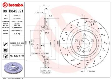Fren Dıskı Arka Mercedes S-Class W220 S 55 Amg 02>05 BREMBO 09B84221