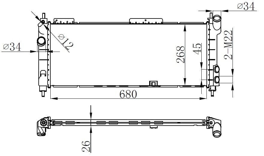 Radyatör Corsa B-Tıgra 1.2-1.4 16V-1.6 16V Ac Klimasız Mek Brazing 680X268x26 ORIS BOP103026