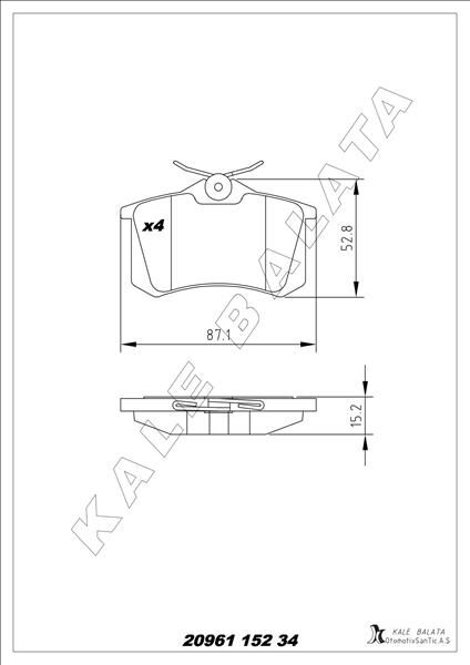 Arka Fren Balata Renault Clıo 05> Kangoo 01> Laguna 96> Fluence 09> Megane 96> Cıtroen Berlıngo 99> C2 C3 C4 03> Ds4 11> Peugeot 307 00> 308 07> Partner 96>Vw Polo Classıc 95>01 Golf Iıı-Iv-Passat Iıı KALE 20961 152 34