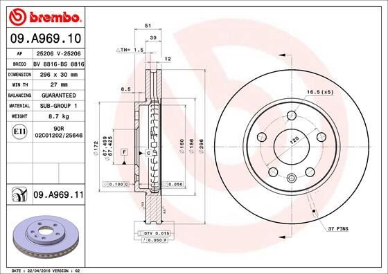 Ön Fren Aynası Insıgnıa A 08> Saab 9-5 Ys3g 10> 16 Jant 296X30x5dlxhavalı 13501307-569063 BREMBO 09A96910