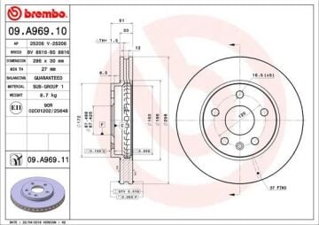 Ön Fren Aynası Insıgnıa A 08> Saab 9-5 Ys3g 10> 16 Jant 296X30x5dlxhavalı 13501307-569063 BREMBO 09A96910