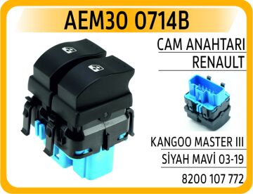 Cam Anahtarı Renault Kangoo-Master Iıı Siyah-Mavi AEM30 0714B