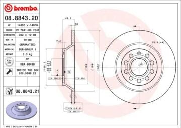 Arka Fren Aynası Audı A6 4B.C5 3.0 Quattro 07/04 > A6 4F2 2.0 Tdı 07/04 > 302X11.7X9dl 986479257-Df4434 BREMBO 08884321
