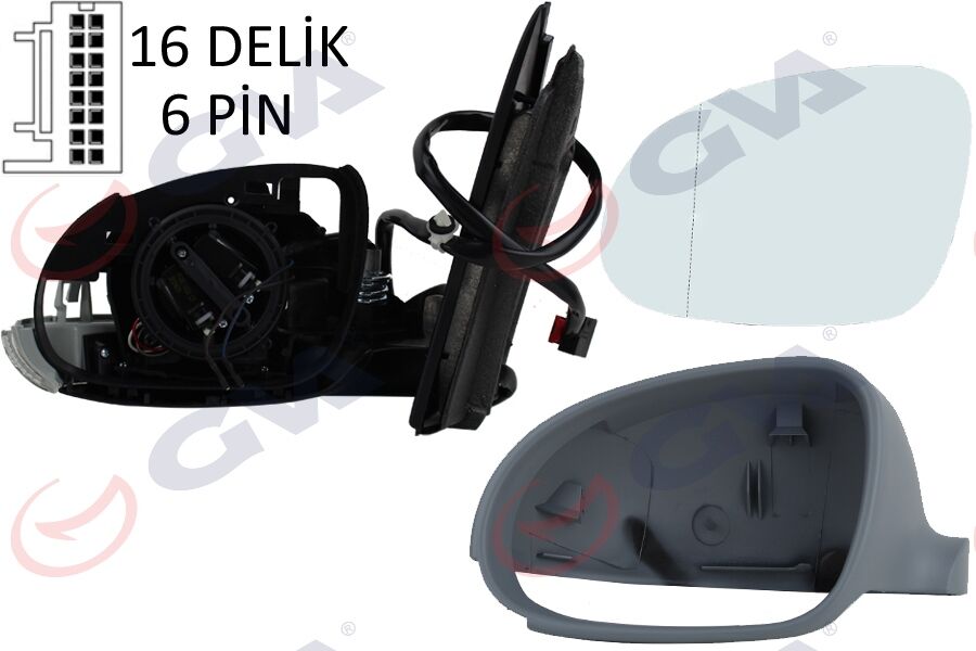 Dış Dikiz Aynası Sol Golf 03> Elektrikli Isıtmalı Sinyalli Astarlı Asferik 6 Fiş Vm-197Ehpal GVA 1075236