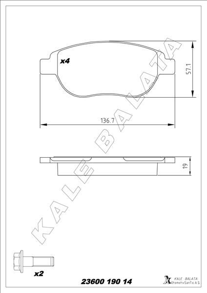Ön Fren Balatası Peugeot P207 06> P307 00> Partner 03> Cıtroen Berlıngo 00> C3 02> C4 04> Xsara 00> Fıat Doblo 01> KALE 23600 190 14 ANS KD13