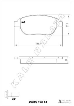 Ön Fren Balatası Peugeot P207 06> P307 00> Partner 03> Cıtroen Berlıngo 00> C3 02> C4 04> Xsara 00> Fıat Doblo 01> KALE 23600 190 14 ANS KD13
