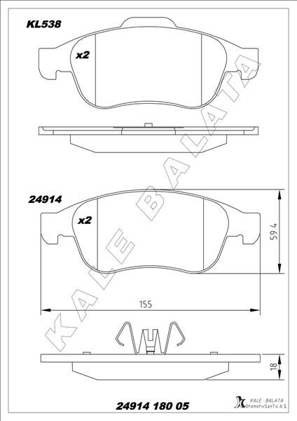 Ön Fren Balatası Megane Iıı 09> Scenıc Iıı 09>Fluence 10>Duster 10> Lodgy 12> Captur I 13>1.5 Dcı 1.6 16V KALE 24914 180 05 ANS KD13