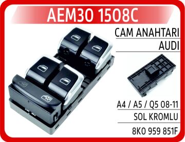 Cam Anahtarı Audı A4 / A5 / Q5 08-11 Sol Kromlu AEM30 1508C