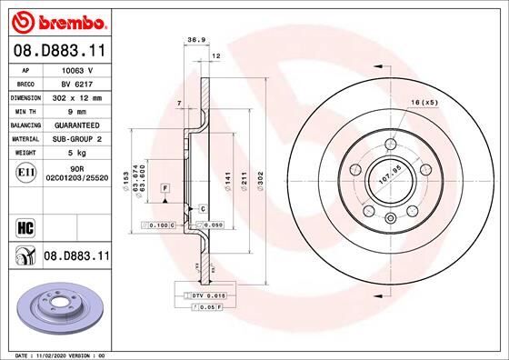 Arka Fren Diski Volvo Xc40 536 2017 >2021 > Cap 302X 5 Bıjon 16 İnç BREMBO 08D88311
