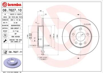 Arka Fren Aynası Astra H-Combo C 02> Merıva A-B 03> Astra G 1.8-2.0 98> Zafıra A 264X10x5dl BREMBO 08762710