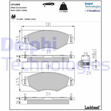 Ön Fren Balatası Peugeot P206 1.4 1.6 09/98> P306 1.4 1.6 5/93> DELPHI LP1699