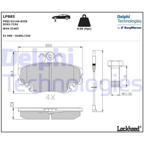 Ön Balata Fişli Renault R9-R19-R21-Clıo I-Iı-Megane I-Twıngo-Logan-Sandero-Solenza DELPHI LP885