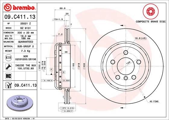 Fren Dıskı Arka Bmw F10 F11 F18 BREMBO 09C41113