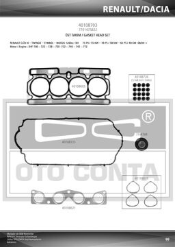 Motor Takım Conta Clıo Iı 01>06 Clıo Iıı 05>14 Clıo Iv 12>Symbol Iı 08>14 Logan 04> Sandero 08> 1.2 16V D4f OTOCONTA 40108703