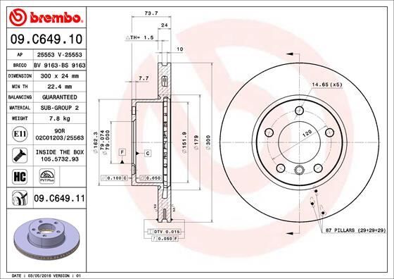 Fren Dıskı On Bmw E81 E82 E87 E88 E90 E91 E92 E93 E89 BREMBO 09C64911