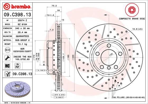 Fren Dıskı On Bmw F20 F21 F22 F23 F30 F31 F34 F32 F33 F36 M Performance BREMBO 09C39813