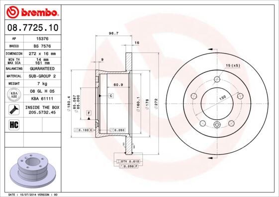 Fren Dıskı Arka Mercedes Sprınter B901>B904 . Vw Lt 28-35-46 Tek Teker BREMBO 08772510