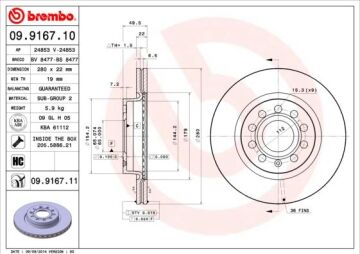 Ön Fren Aynası Golf V-Vı-Jetta Iıı-Iv-Caddy Iıı-A3 03>Leon 05>Toledo-Octavıa 04> 280X22x9dlxhavalı 986479098-Df4294 BREMBO 09916710