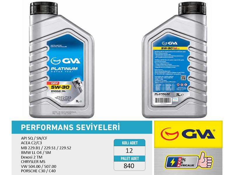 Motor Yağı 5W30 1 Lt Platınum Partiküllü-Dpf Tam Sentetik Apı Sq Sn/Cf GVA 9921150