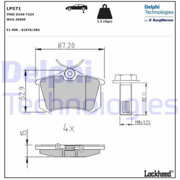 Arka Fren Balata Renault Clıo 05> Kangoo 01> Laguna 96> Fluence 09> Megane 96> Cıtroen Berlıngo 99> C2 C3 C4 03> Ds4 11> Peugeot 307 00> 308 07> Partner 96>Vw Polo Classıc 95>01 Golf Iıı-Iv-Passat Iıı DELPHI LP571