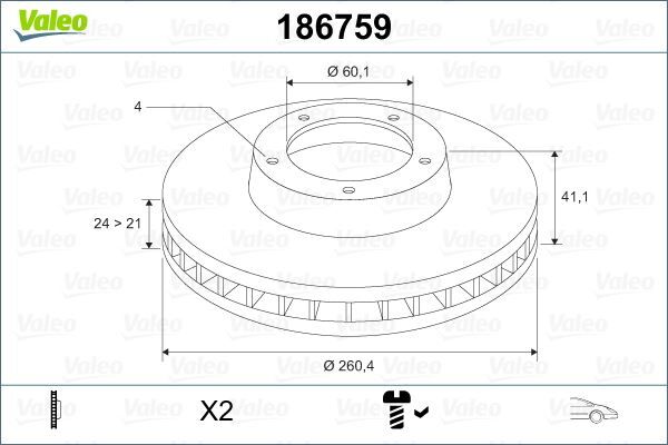 Ön Fren Aynası Corsa C - Combo C 01>11 Merıva A 03>10 Tıgra 04>09 260X24x4dl Havalı VALEO 186759