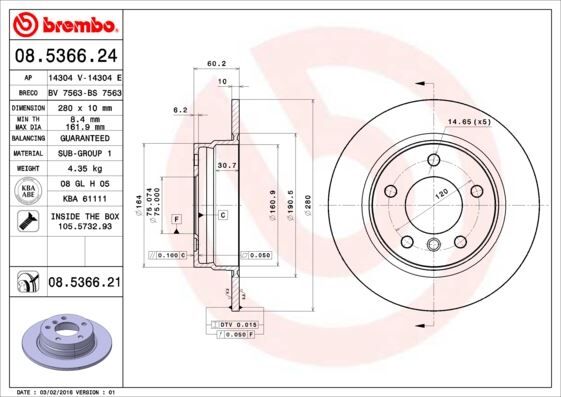 Fren Dıskı Arka Bmw E36 E46 BREMBO 08536621