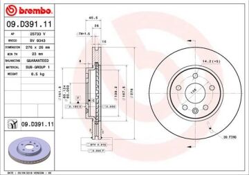 Ön Fren Aynası Astra K 15 > 15 İnç / 5 Delik 276X26x5dl Havalı BREMBO 09D39111
