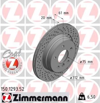 Fren Dıskı Arka Sag Bmw M3 E36 Delıklı ZIMMERMANN 150.1293.52