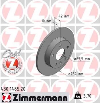 Arka Fren Aynası Astra H-Combo C 02> Merıva A-B 03> Astra G 1.8-2.0 98> Zafıra A 264X10x5dl ZIMMERMANN 430.1485.20