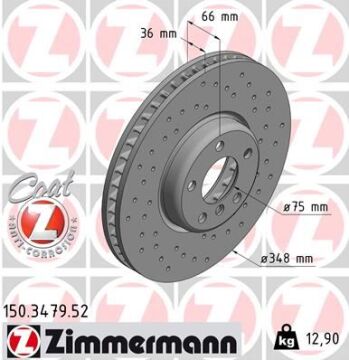 Fren Dıskı On Sag Bmw F07 F10 F11 F06 F12 F13 F01 F02 Delıklı ZIMMERMANN 150.3479.52
