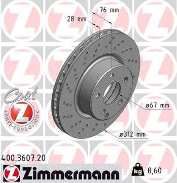 Fren Dıskı On Mercedes S-Class W220 C215 ZIMMERMANN 400.3607.20